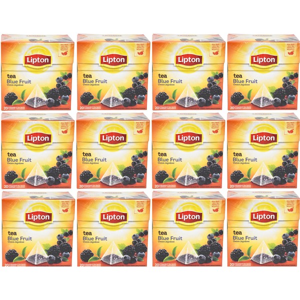 [Pack of 12] Lipton Black Tea - Blue Fruit - Premium Pyramid Tea Bags (20 Count Box)