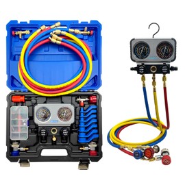 ZKTOOL AC R1234YF R134A Gauge Set, Automotive 4 Valve Manifold Gauge,6PC Refrigerant Adapter Compatible with R1234YF R134A and R404A R410A R22 Refrigerant,Works on Car Freon Charging and Evacuation.