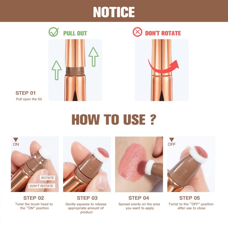 GECOMO Liquid Highlight Blush Eyeshadow Multifunctional Makeup Stick with Sponge