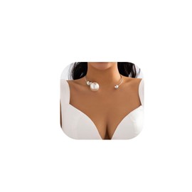 Elegant White Pearl Choker Necklace for Women Big Ball Pendant Open Cuff Clavicle Chain Wedding Bridal Pearl Round Collares Jewelry, Medium, Metal, No Gemstone