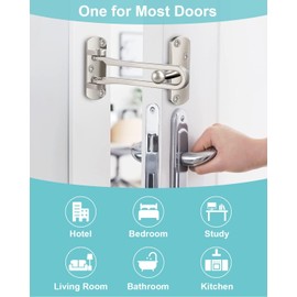 Door Lock Latch for Home Security - Swing Bar Door Guard for Front and Inside Door, Safety Childproof Reinforcement Door Stopper for Kids Home Hotel Apartment, Thicken Aluminium Alloy Nickel Satin