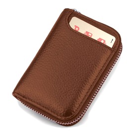 SYO-KEI Genuine Cow Leather Card Case, Card Holder, Commuter Holder, Large Capacity, Skimming Prevention, Magnetic Protection, Coin Case, Business Card Holder, Men's and Women's, Braun