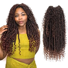 NISEYO Goddess Passion Twist Crochet Hair with Curly Ends 22 Inch, 8 Packs Boho Style Crochet Passion Twist Hair Pre looped, Long Pre-twisted Boho Braids (T30,Ombre Medium Dark Brown)
