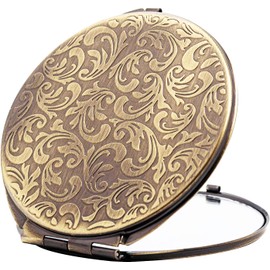 ANZHUO Retro metal compact travel mirror 1x/2x magnification compact portable foldable, used as a compact magnifying glass for wallets and pockets, distortion free folding portable compact mirror (bronze)