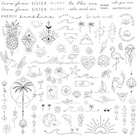 Coco Berming 3 Bögen Sandstrand Temporäre Tattoos, Tatoos Aufkleben, Wasserfeste Tattoo zum Aufkleben für Alltägliche Aktivitäten, Feiertage, Partys und Strandurlaube (Schwarz)