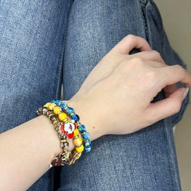 Niaspi Xmas Beaded Bracelets Set for Women Unisex Boho Colorful Red Green Beads Santa Claus Snowflake Elk Snowman Bow Wreath Winter Stretch Bracelets Christmas Statement Jewelry Gifts (Blue)