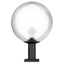 KastLite 16" Globe Pier Mount Outdoor Lighting with LED Lamp & 6" Stub Post | UV & Waterproof Pillar/Column Lights | Deck Driveway Yard Patio & Garden Fixture | Made in USA | Prismatic, Black Base