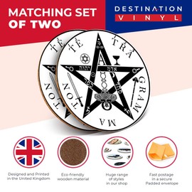 Destination Vinyl ltd 2 x MDF Glossy Top Coasters Round - Pentagram Gram Ma Ton God Greek 10452