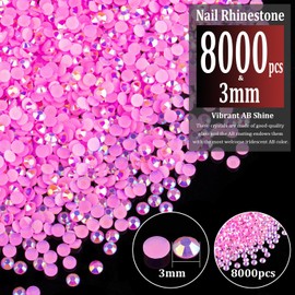 8000pcs 3mm Resin Rhinestones Bulk, Pink AB Flatback Round Jelly Rhinestones Bedazzling Non Hotfix Crystal Gems Large Quantity Wholesale for DIY Crafts Clothes Bottles Tumblers Face Makeup Manicure