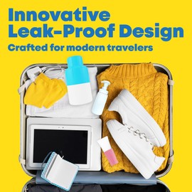 Brandly Goods - Fundas de silicona para botellas de viaje, a prueba de fugas, mangas elásticas y cierres de clip de seguridad, pieles de aseo ecológicas con bolsa de transporte, accesorios esenciales