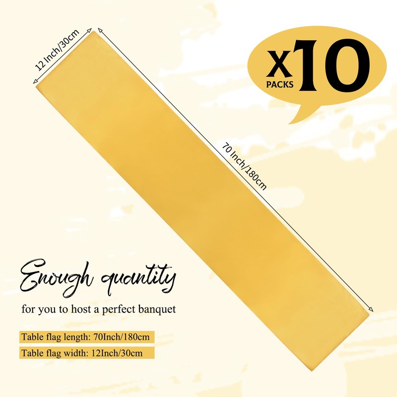YMHPRIDE Pack of 10 Gold Table Runners, Satin Table Runner,