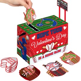 Pasimy Pasimy Valentine Card Box with 32 Baseball Valentines Cards Valentine's Day Mailbox Set for Boys Girls Kids School Classroom Exchange Party Favors, 1 Mailbox, 32 Valentine Cards, 2 Baseball Goal Cards