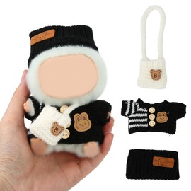 BOXOB 17cm & 10cm Doll Accessories and Clothes Set, 3pcs Knitted Doll Outfit with Crochet Bag and Black Crochet Hat Cute Bear Theme Clothes for Dolls Collectors & Fans