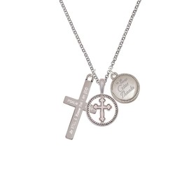 Delight Jewelry Stainless Steel Psalm 46:10 - Be Still and Know Engraved Cross - Silver-tone Give Thanks to God Cross Pendant Necklace, 23"
