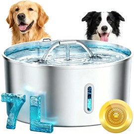 Dog Water Fountain for Large Dogs, 7L/236oz Stainless Steel Dog Fountain Water Bowl Dispenser, Automatic Cat Water Fountain with Ultra Quiet Pump, Large Drinking Area