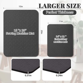 Drydiet 2 Pcs Sewing Machine Muffling Mat Pedal Mat Sewing Machine Mat Reduce Vibrations Noise No Slip Rubber Sewing Machine Accessories for Quilting Embroidery(Black,15" x 20" and 11" x 14")