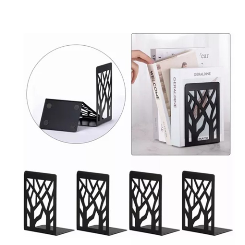 2 Pairs Tree Design Book End Iron Retro Black Decorative