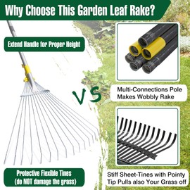 Jardineer Leaf Rake - 63 Inch Rake for Leaves, Lightweight Leaf Rakes for Lawns, Adjustable Garden Yard Rake, Metal Lawn Rake for Leaves and Grass