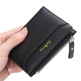 Baellerry Man's Leather Bifold Wallet Multi-card Slot Zip Wallet Credit Card Holder Purse - Black