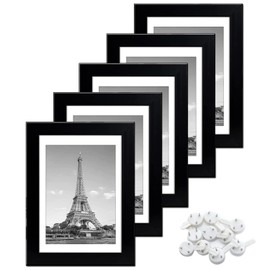 5 PCS Marcos de Fotos de Alta Transparencia, 4 x 6 '' con Alfombrilla o 5 x 7'' Sin Alfombrilla Portaretrato con Soporte en ángulo Vertical/Horizontal para Decoración Oficina en Casa (Negro 5x7'')