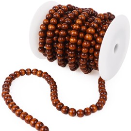 28 Feet Christmas Wood Bead Garland Wooden Rustic Farmhouse Beads Garland Wall Hanging for Country Natural Holiday Christmas Tree, Boho Decorations Wall Hanging Prayer Beads (Brown)