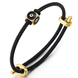 Expandable Black Wire Bangle Bracelet with Evil Eye Charm for Men and Women(CA)