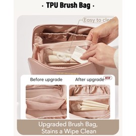 BagChic Large Capacity Makeup Bag, Portable Travel Make up Bag for Women, Waterproof Cosmetic Bags, Pouch Open Toiletry Bag Make up Organizer with Divider and Handle (Pink)