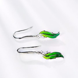 GW 925 Sterling Silver Earrings Hoops for Women Lightweight, Dangle Drops Earrings Ear Stud with Cubic Zirconia,Women's Hoops Earring for Mom/Wife/Daughter/Girlfriend (Green)