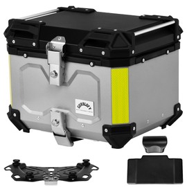 Gurblofy Motorcycle Top Case, 45L Motorcycle Tail Box Bag, Aluminum Motorcycle Trunk with Anti-Theft Lock System, Easy Installation with Universal Bracket, Waterproof, Rustproof and Dustproof, Silver