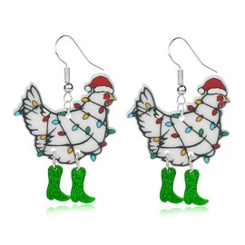 ONLYJUMP Christmas Animals Earrings for Women Unique Christmas Earrings Unique Sheep Earrings Xmas New Year Party Earrings Decoration Christmas Jewelry Gifts (Green Chicken)