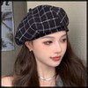 White Fang CZ377 Women's Beret Hat, Natural Check Mocha, Cute,