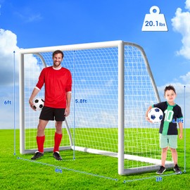 LIFERUN Soccer Goal 8x6 ft Soccer Goal Set for Backyard, Youth Soccer Goal with Weatherproof UPVC Frame, 2X Soccer Nets, Carry Bag, Ground Stakes, Backyard Soccer Goal for Kids and Adults, White