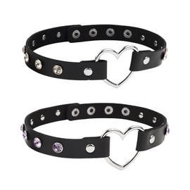 MINGSUN Heart Leather Choker Black Punk Goth Choker Necklace Fashion Choker with Bling Rhinestone for Women