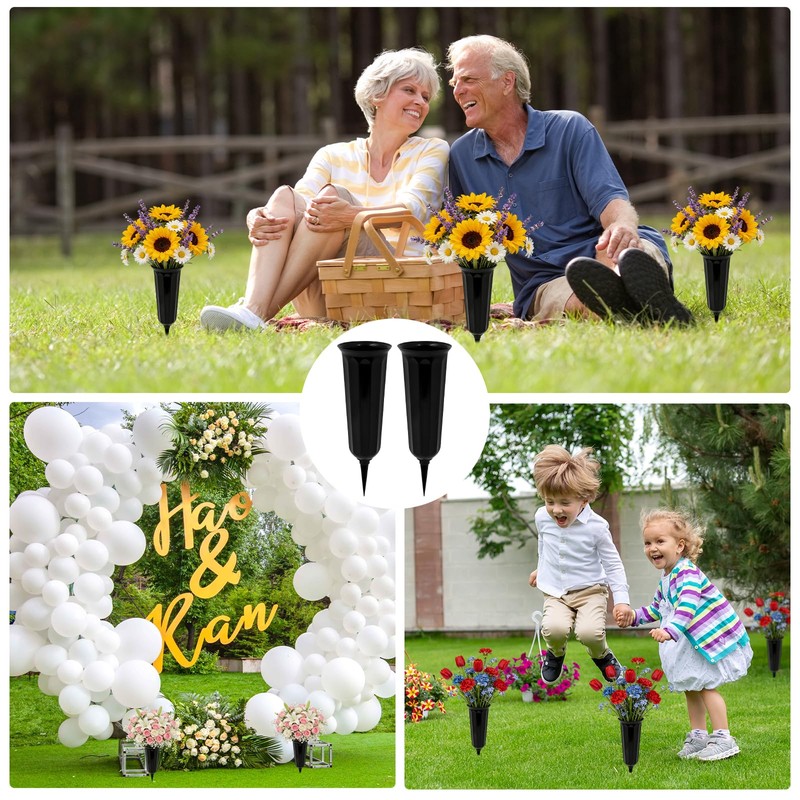 4 pieces Grave Vases with Spikes, Plastic Flower Holder Memorial