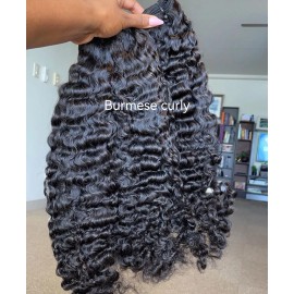Pineapple Body Wave Natural Straight Kinky Burmese Curly Fumi Vietnamese Deep Wave Raw Cambodian Human Hair Bundlesstyle: 1 bundle Burmese curly, color: natural black, Stretched Length: 24"