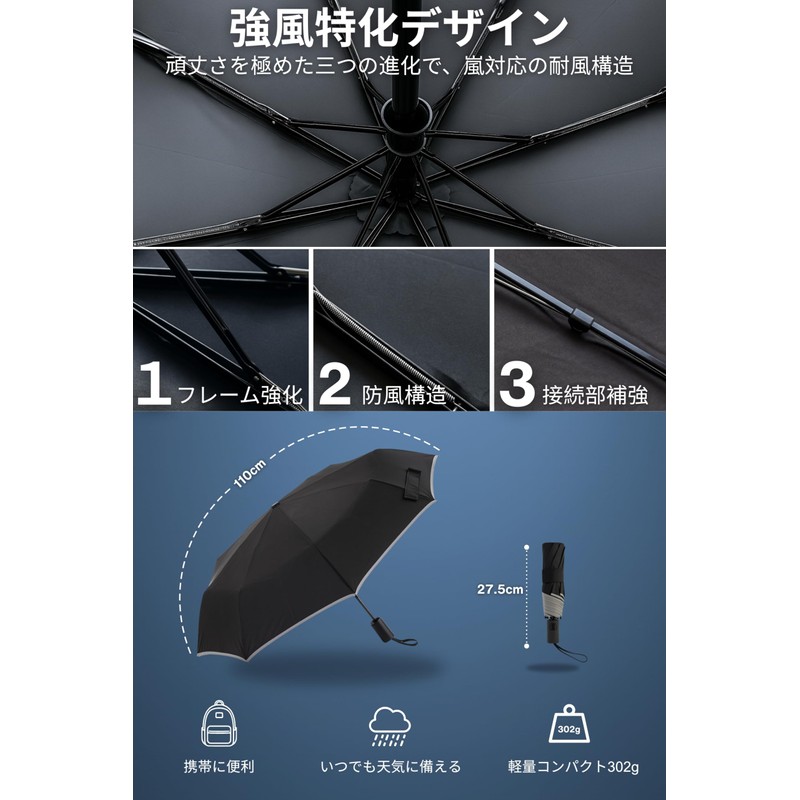 FANACAN Folding Umbrella, 3 Seconds, Memory Shape, One-Touch Automatic Open/Close,