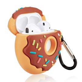 Jowhep Hülle für AirPods 2 1 Schutz Weiches Silikon AirPod 1&2 Ladeabdeckung Karikatur Niedlich Haut Mädchen Frauen Fall Zubehör Schlüsselbund Mode Lustige Air Pods Fälle Brown Donuts