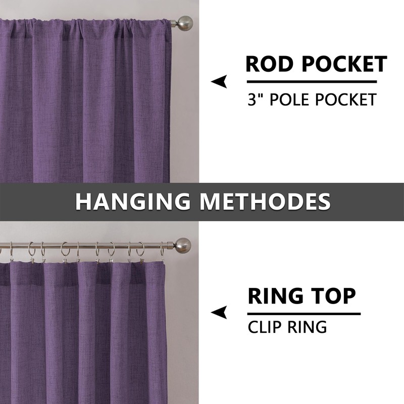 Tollpiz Short Linen Tier Curtains Rod Pocket Semi Sheer Half