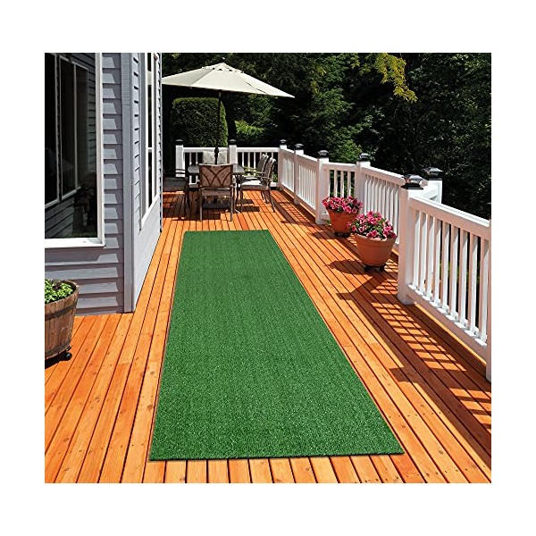Ottomanson Evergreen Collection Waterproof Solid Grass Design 2x8 Indoor/Outdoor Artificial Grass Runner Rug, 2'7" x 8', Green