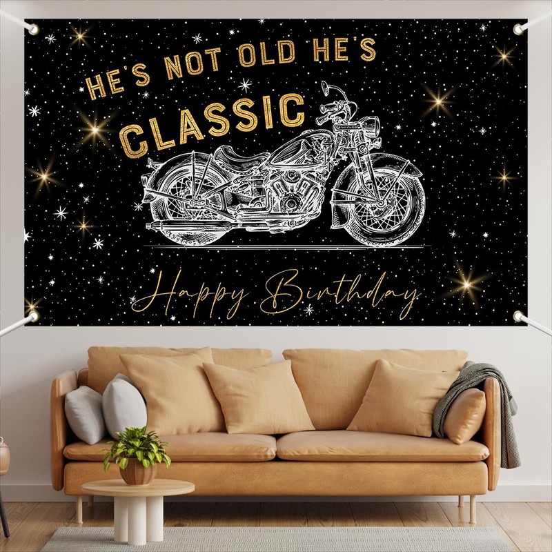 Lofaris Banner - 70.8x43.3 Inch Polyester Motorcycle Birthday Party Decoration,