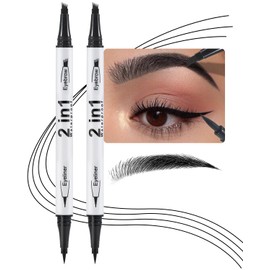 Erinde 2PCS Waterproof Microblading Eyebrow Pen, 4 Fork Tip 3D Eyebrow Contouring Tattoo Pencil, 2-in-1 Dual-Ended Eyebrow Tint Eyeliner, Last All-Day, Create Natural-Looking Brows, Black