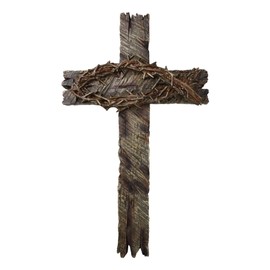 Ebros Gift Rustic Western Faux Distressed Wood Planks with Crown of Thorns Ichthys Fish Wall Cross Decor Plaque Figurine Inspirational Accent