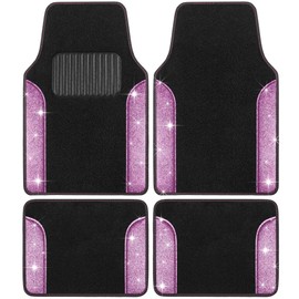 Carbella Glitter Bling Car Mats 4-Piece Set, Two-Tone Shiny Carpet Car Floor Mats, Stain-Resistant Floor Mats for Cars for Women, Universal Car Mat Set, Automotive Floor Mats - Purple