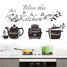 Kitchen Wall Stickers Decals Bless This Kitchen Wall Decor Thankful Grateful Blessed Quote Utensil Art Decorations for Home Dining Room Coffee Shop