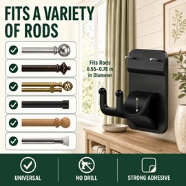 No Drill Curtain Rod Brackets, 8-Pack Adhesive Hooks with Invisible Nails