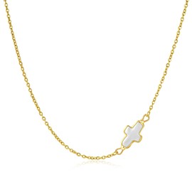 ALRNBY Pearl Cross Necklace for Women Freshwater Natural Chunky Baroque Pearl Necklaces Sideways Cross Necklace Gold Pearl Christian Gifts for Women Men Trendy Jewelry Stainless Steel Chain