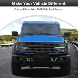 CheroCar 2PCS Front Bumper Tow Hook Cover，Tow Trailer Hitch Protector Trim Exterior Accessories Fit for 2021-2024 Ford Bronco (Green)