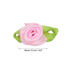 PATIKIL Mini Ribbon Roses, 100 Pcs Tiny Satin Fabric Flowers with Green Leaves Embellishments Rosettes Applique for DIY Crafts Sewing Wedding,Pink