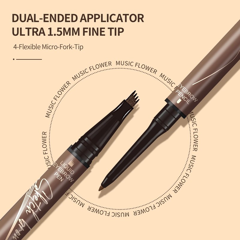 Music Flower Dual-Ended Microfilling Eyebrow Pen, Liquid Eyebrow Pen with
