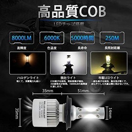 Di-CoPoss LED Headlight, H4, Hi/Lo Vehicle Inspection Compatible, Switchable Type, US Bridge Lux COB Chip, Integrated Type, 4000 Lmx2, 35W x 2, 6500K, White, DC9-32V, Set of 2 (H4)